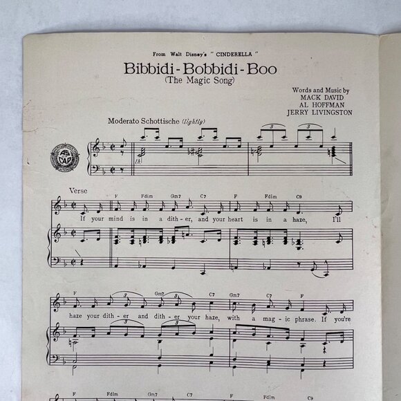 Vintage Walt Disney Sheet Music Cinderella Bibbidi-Bobbidi-Boo The Magic Song - Picture 3 of 5